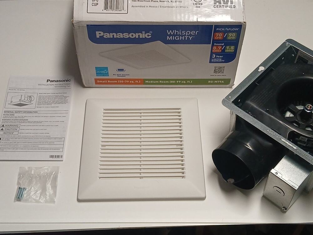 Panasonic Whisper Mighty Bath Fan 70/90 CFM Quiet Energy Star Ceiling Vent